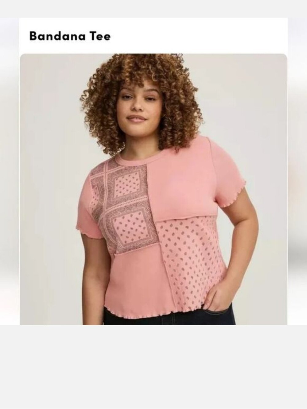 Torrid Crop Tee Lettuce Hem Bandana Print Coral NWT SZ 1 (14-16)